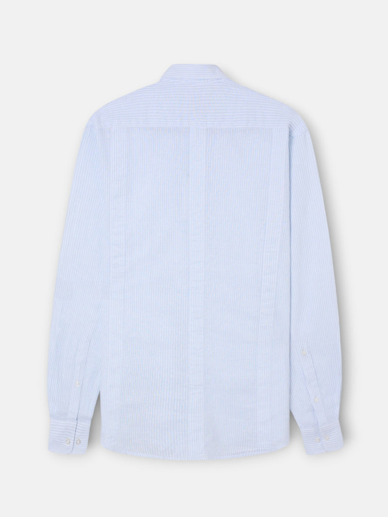 Guayabera desportiva de linho às riscas azul celeste