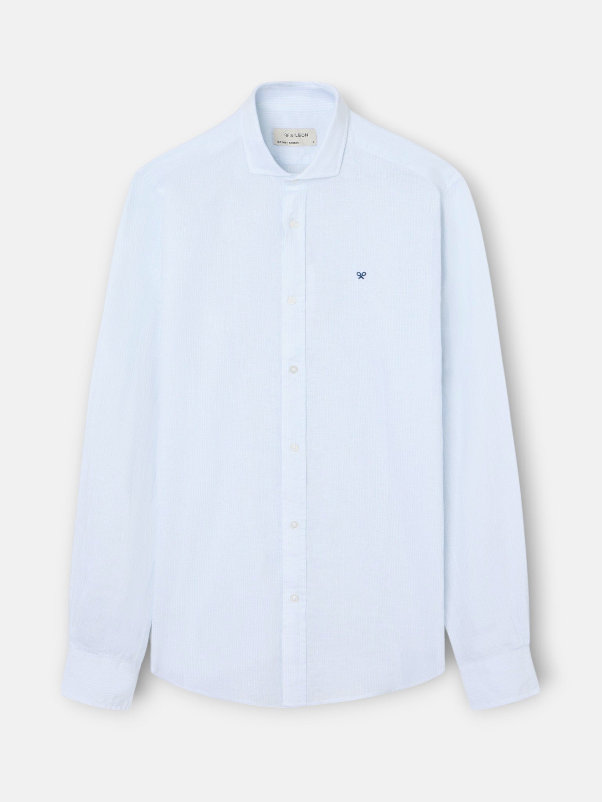 Chemise sport en lin à rayures bleu ciel
