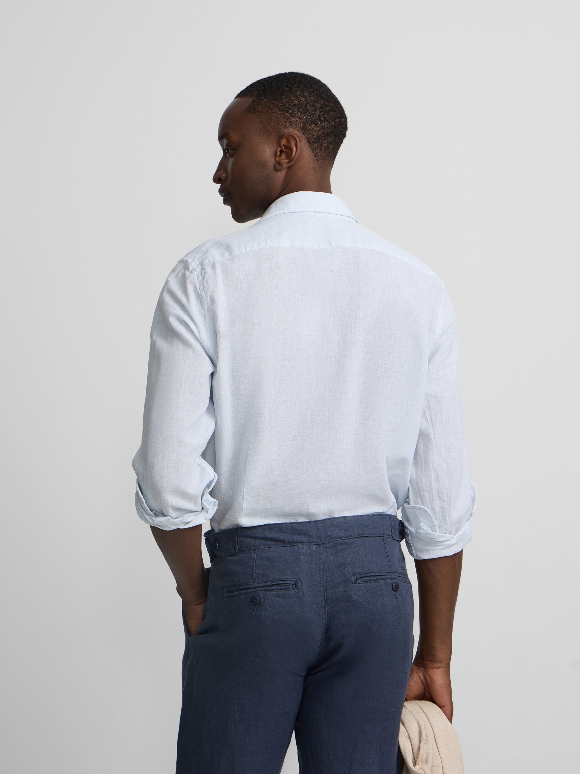 Chemise sport en lin à rayures bleu ciel