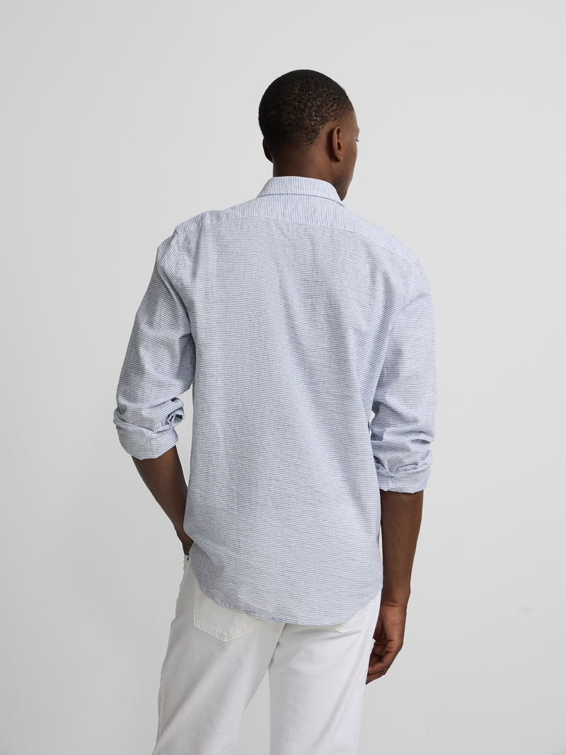 Polo sport en lin rayé horizontalement bleu marine