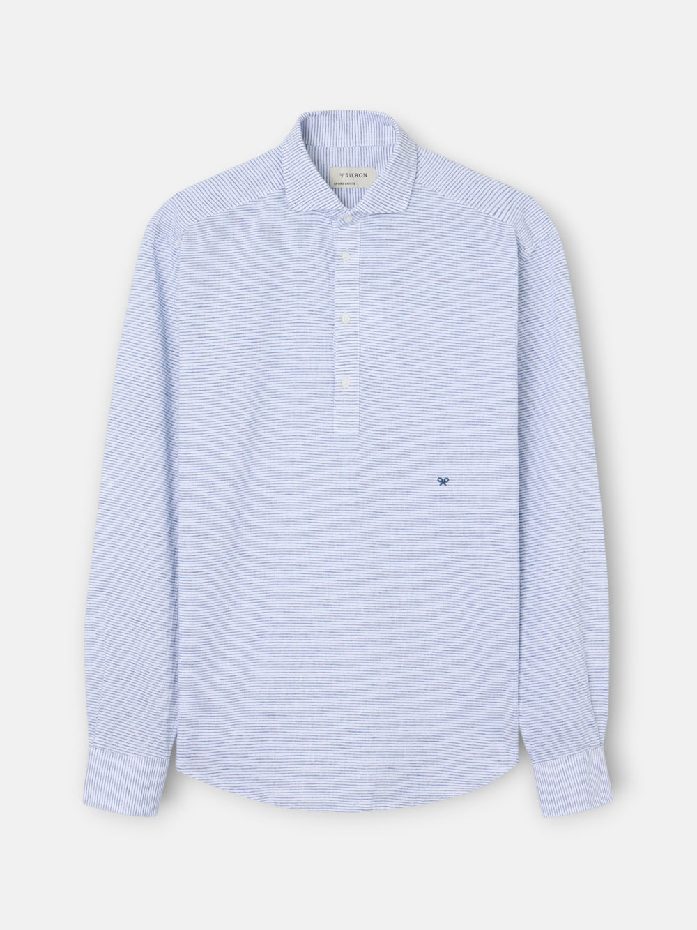Navy striped linen sport polo