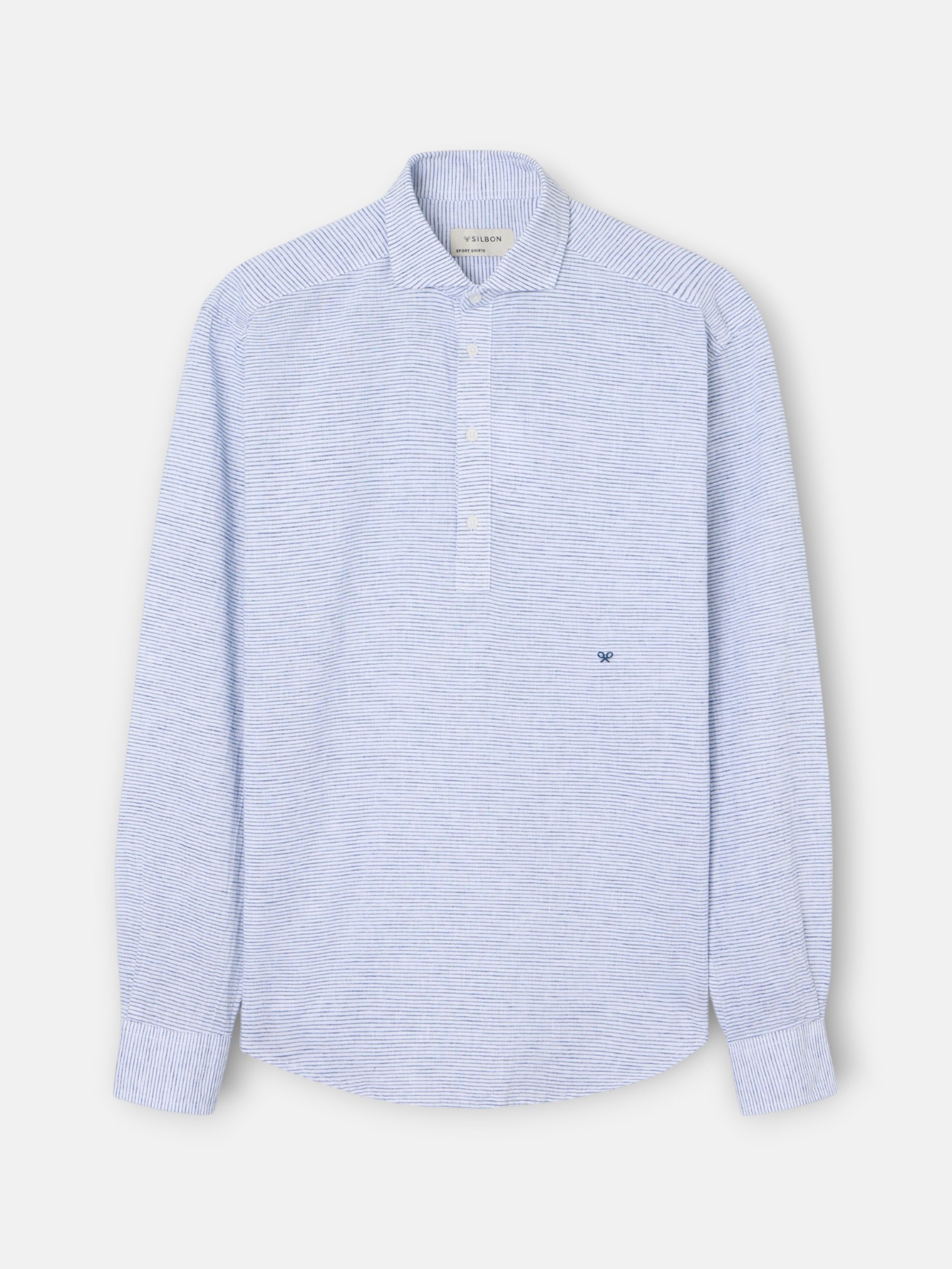 Navy striped linen sport polo