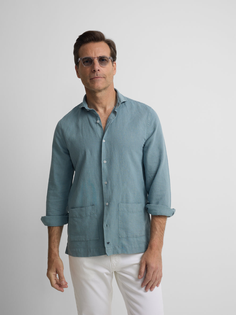 chemise sport bleu indigo à poches