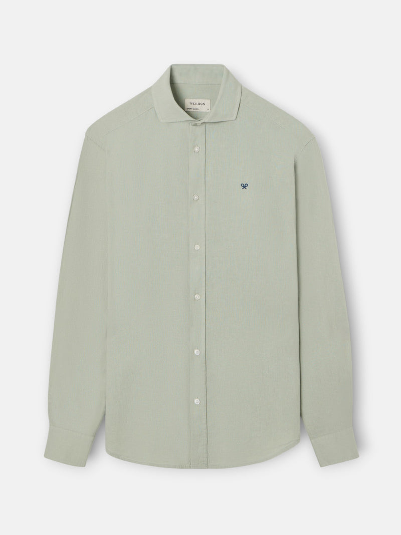 Chemise sport en lin vert moyen
