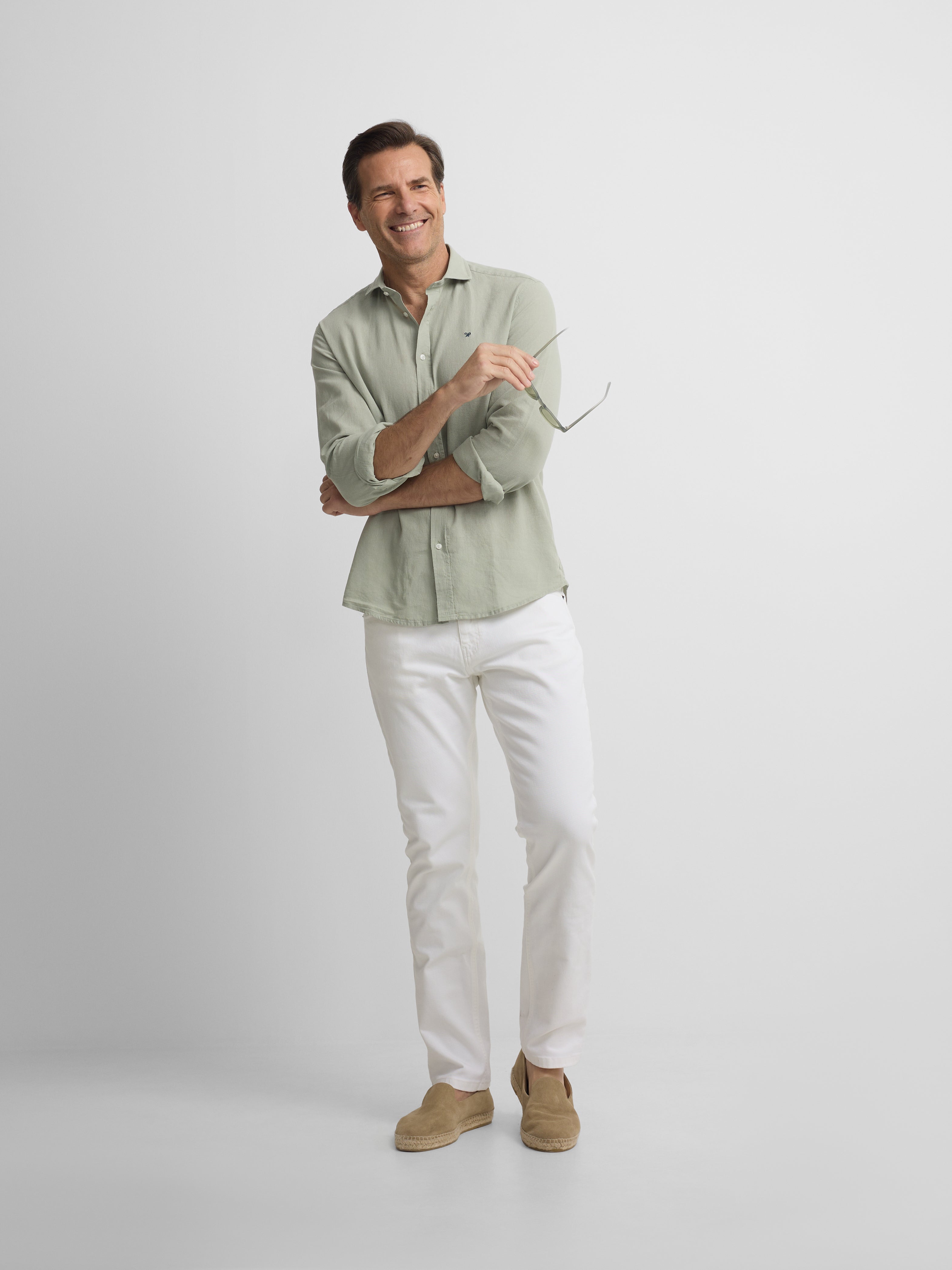 chemise sport en lin vert moyen