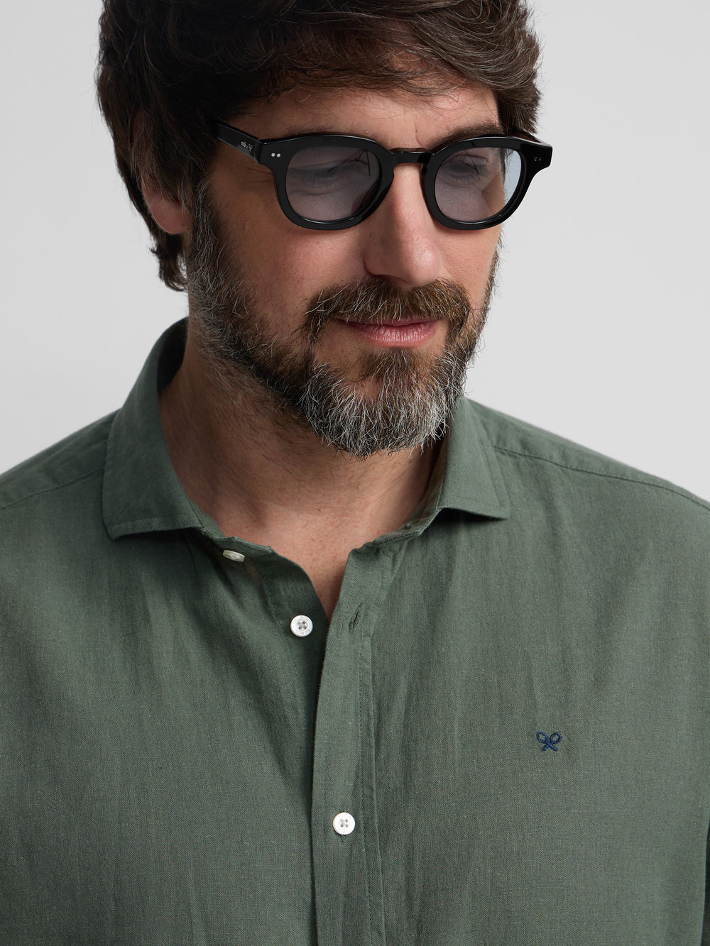 Camisa sport lino verde oscuro