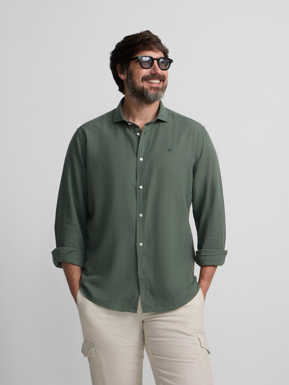 Camisa sport lino verde oscuro