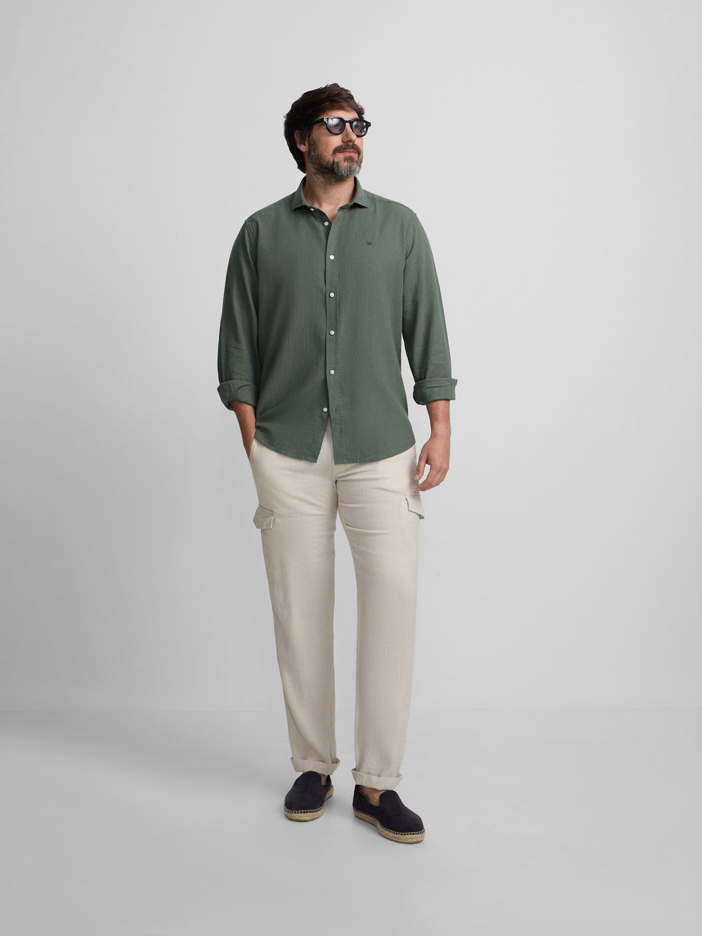Camisa sport lino verde oscuro