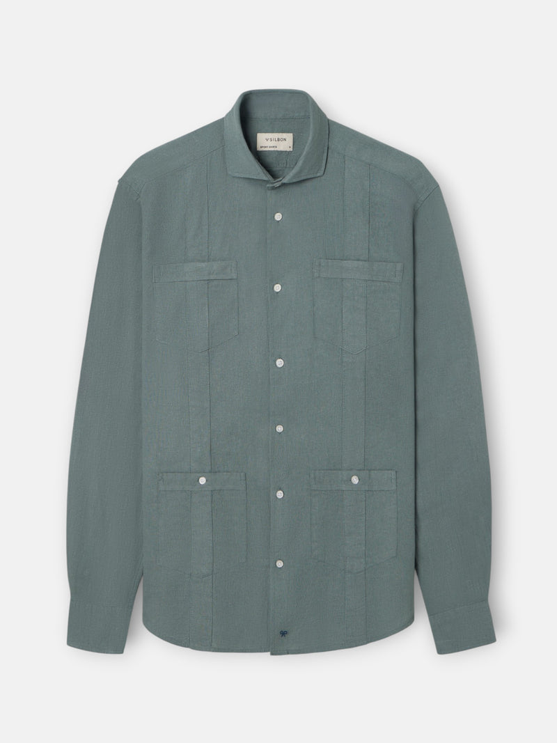 Guayabera desportiva de linho verde