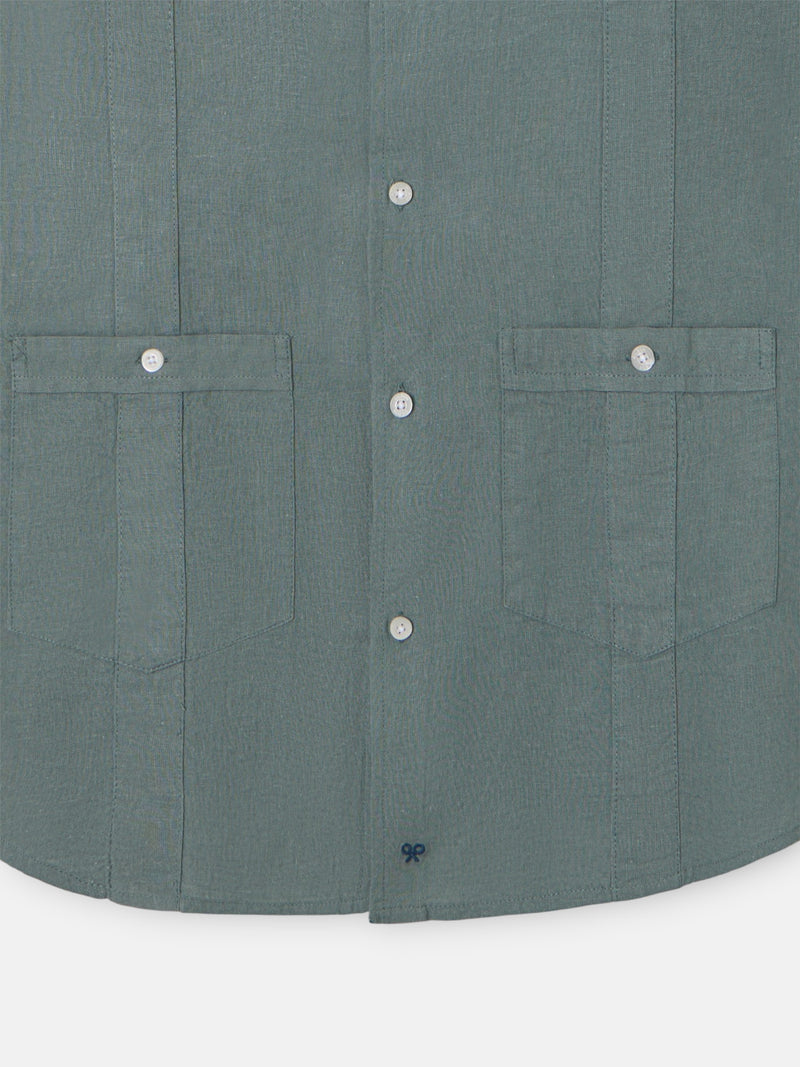 Guayabera desportiva de linho verde