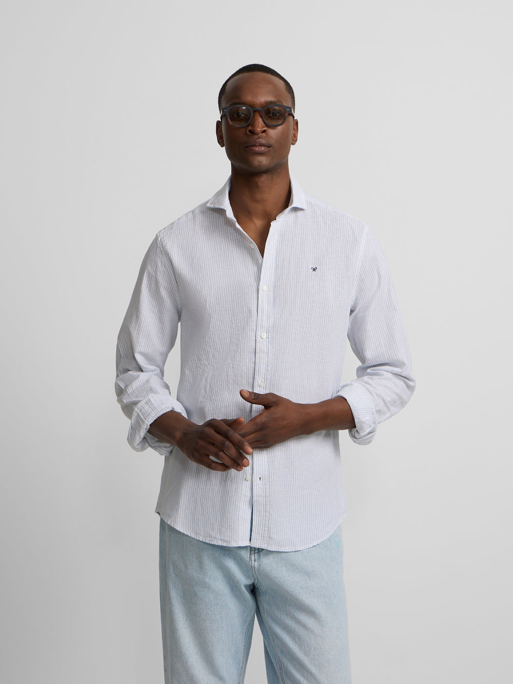 Camisa sport lino rayas verde