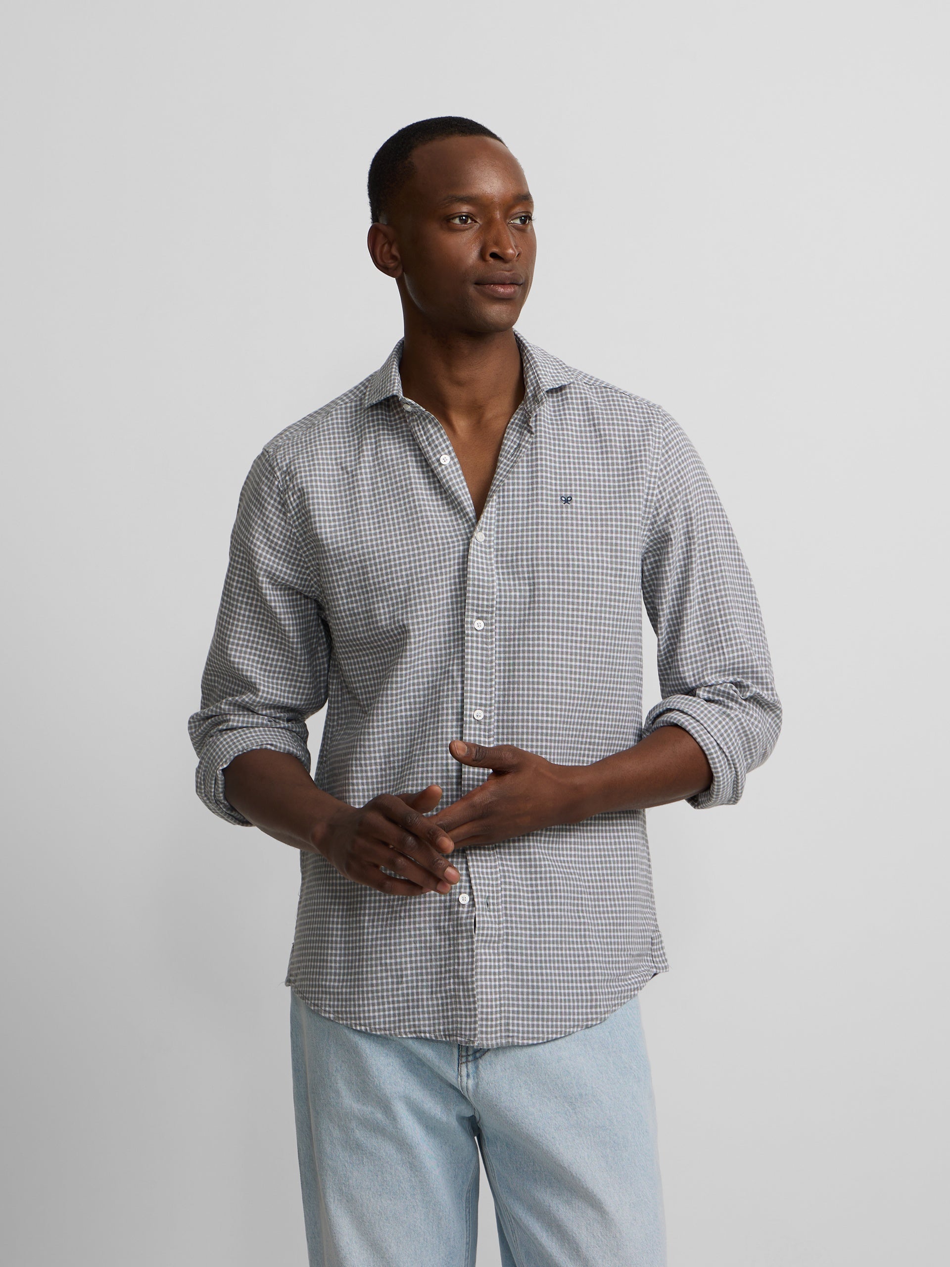 Green checked linen sport shirt