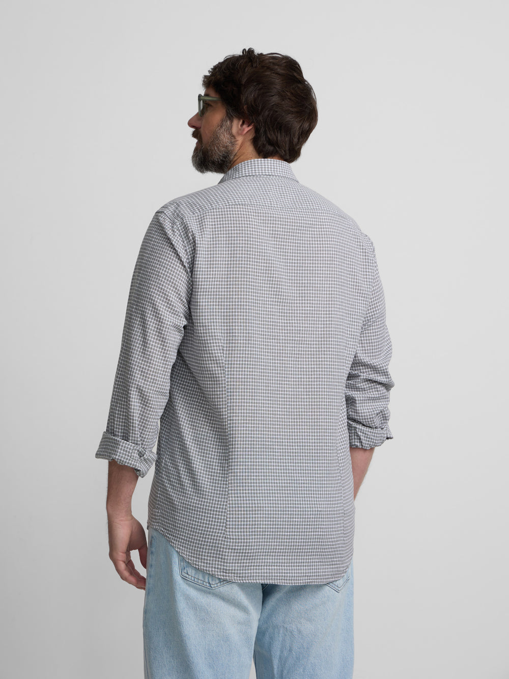 Camisa sport lino cuadros verde