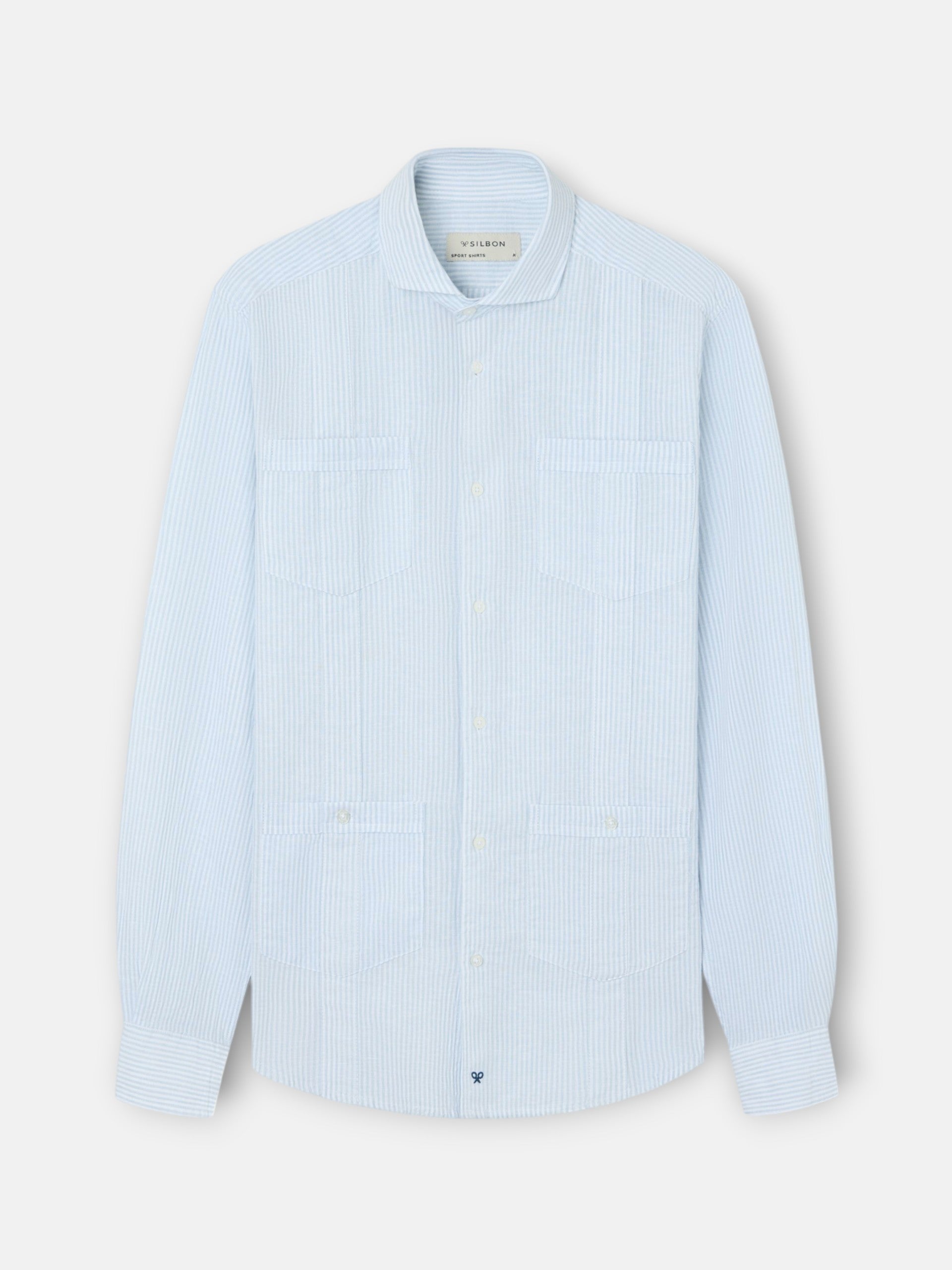 Chemise guayabera sport en lin à rayures vertes