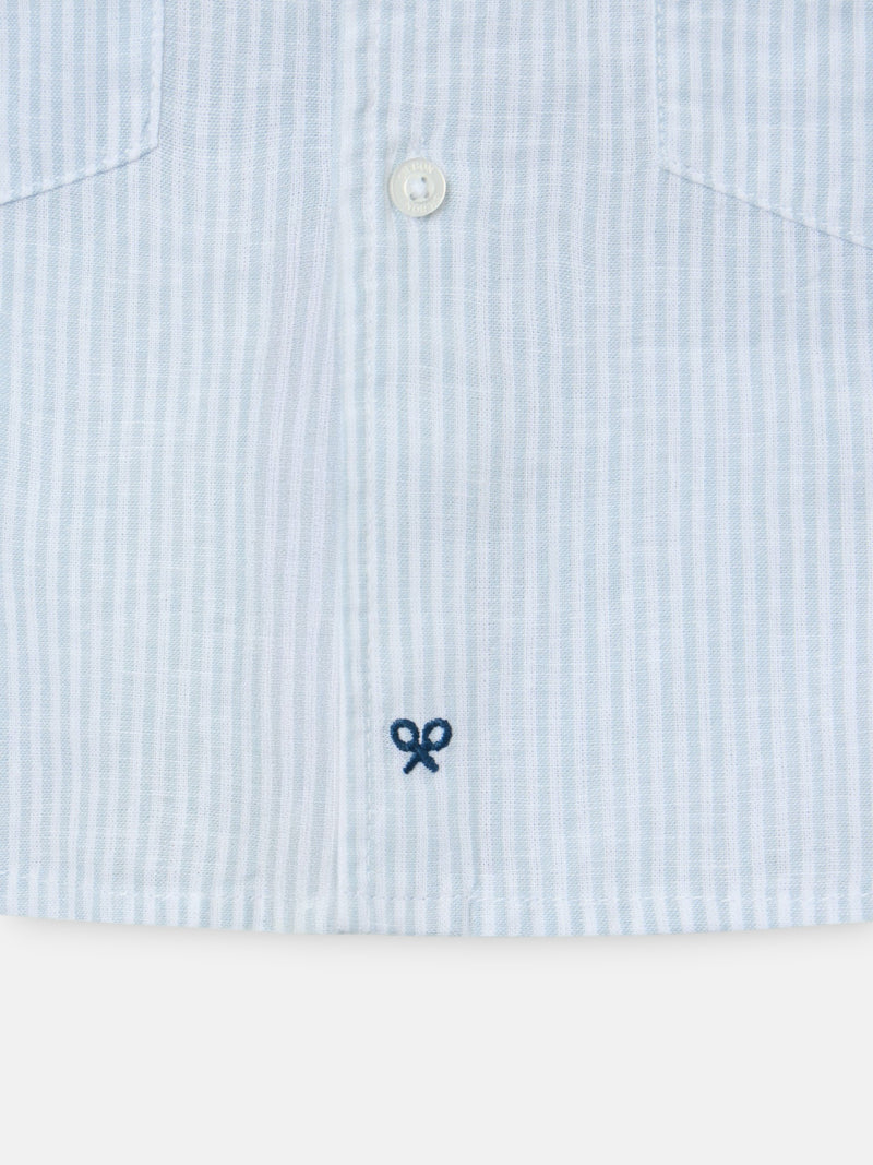 Green striped linen sport guayabera
