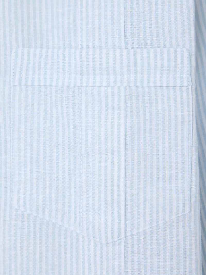 Green striped linen sport guayabera