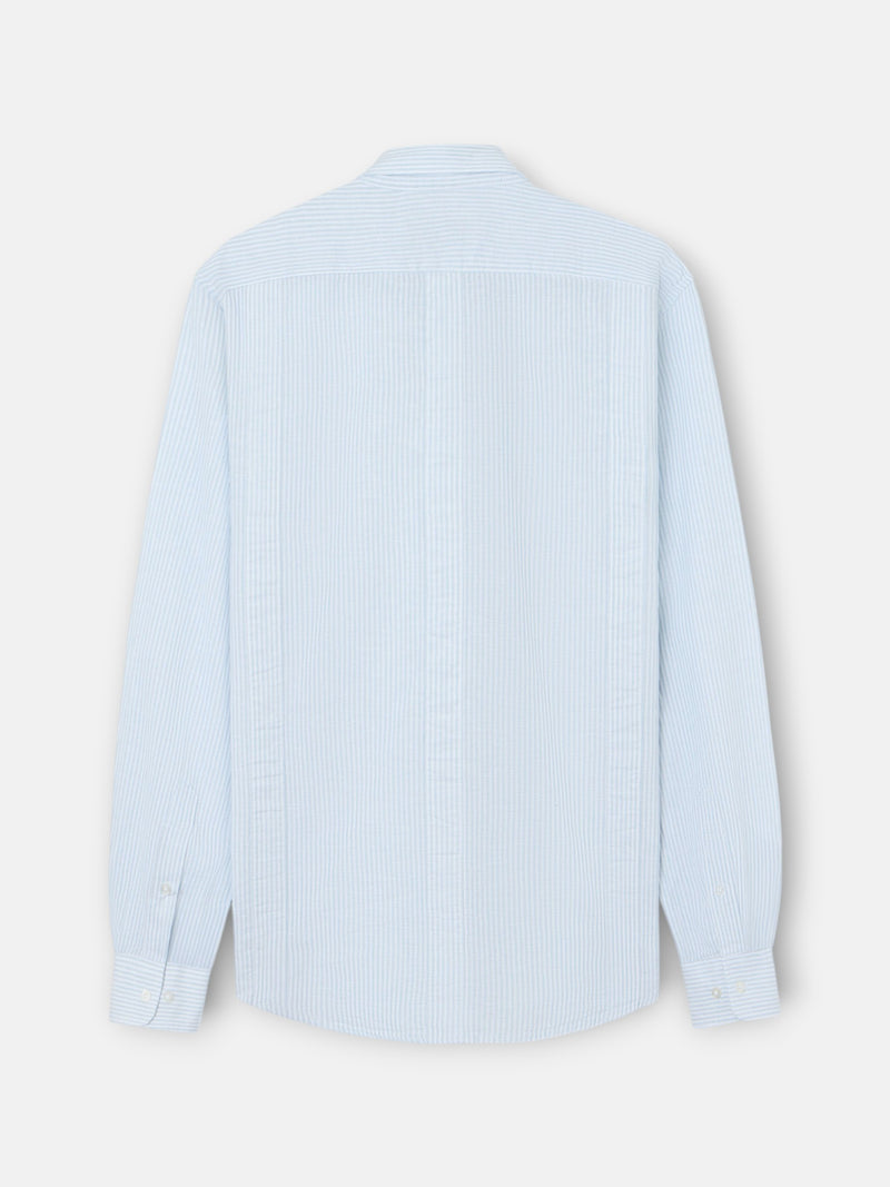 Green striped linen sport guayabera