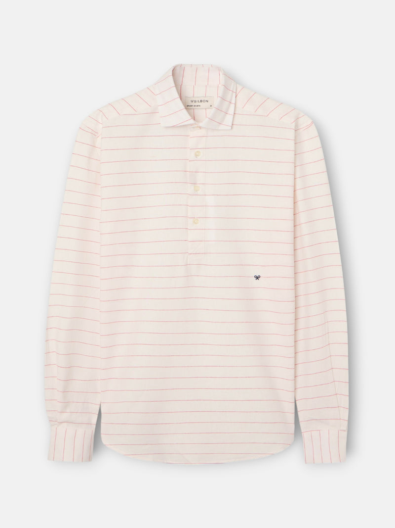 Chemise sport en lin à rayures larges corail