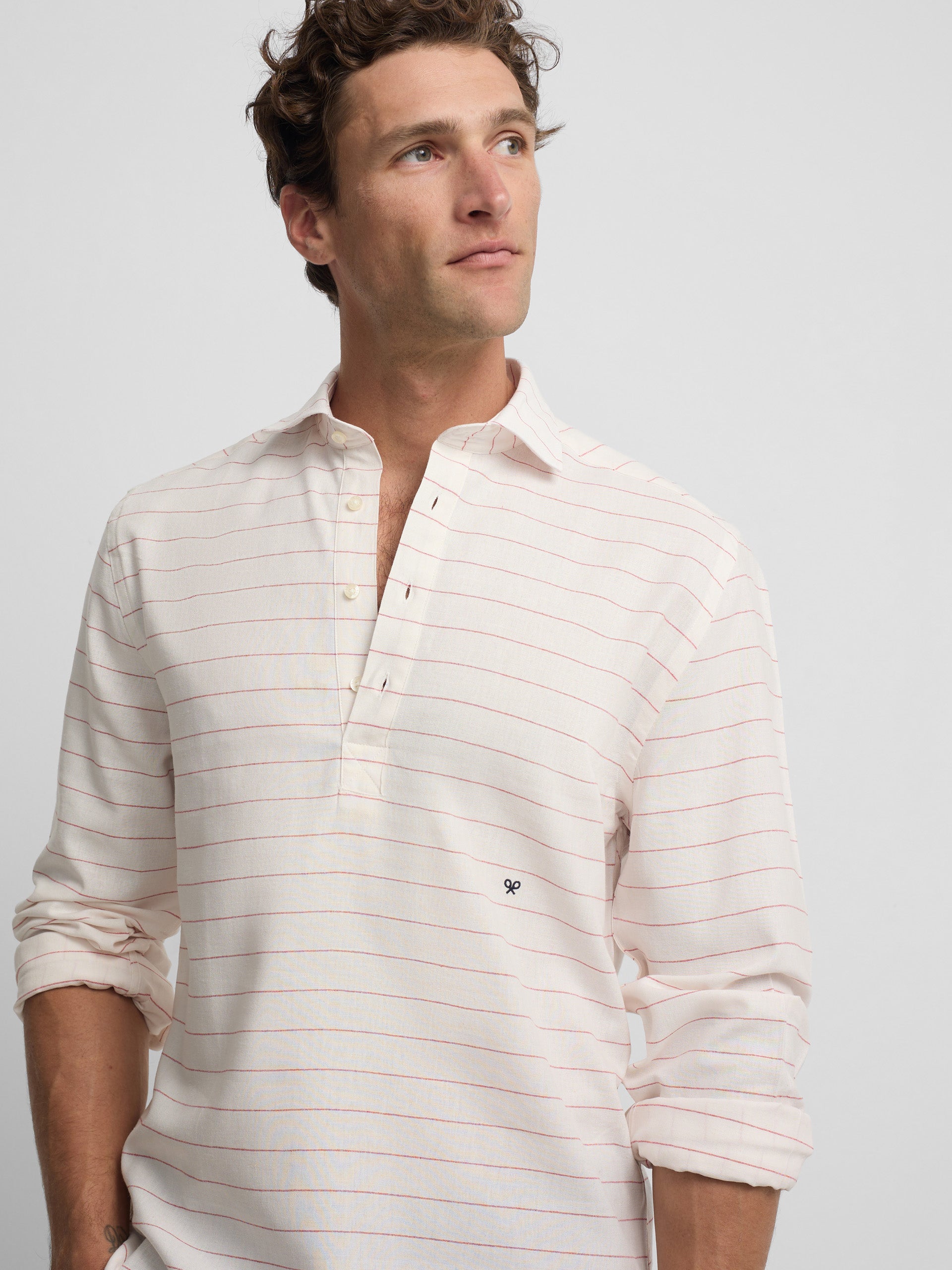 Camisola desportiva de linho às riscas larga coral