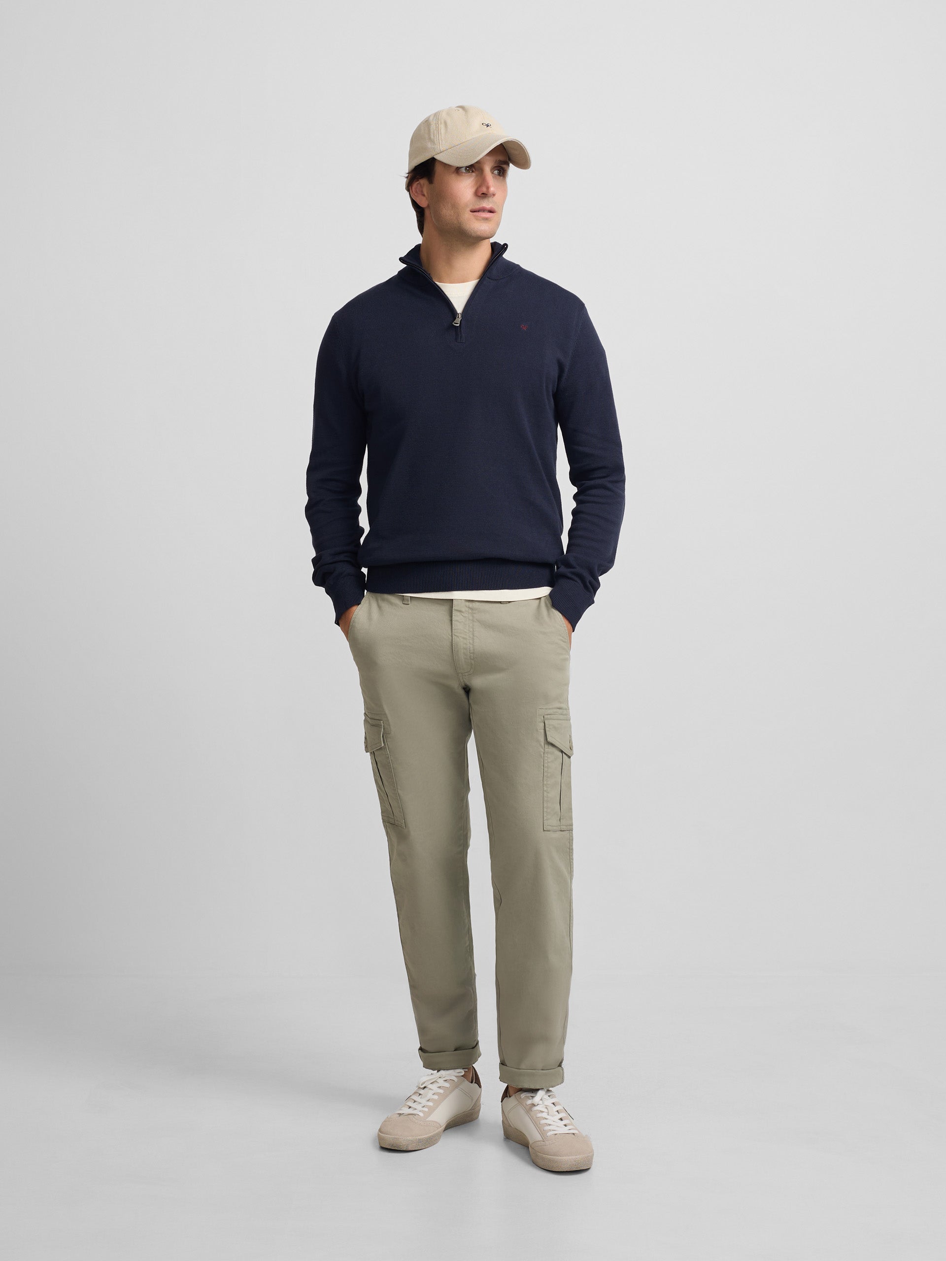 Pull demi-zippé uni bleu marine