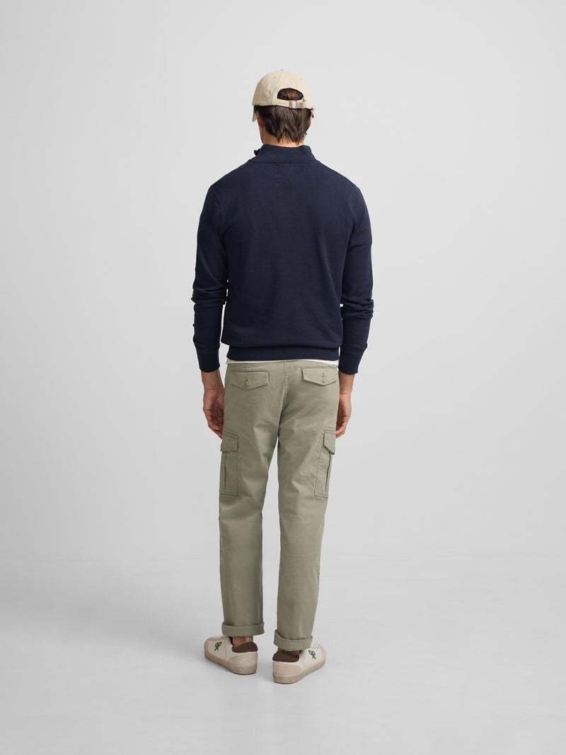Plain navy blue half-zip sweater