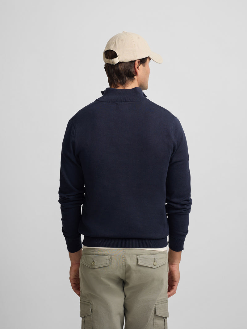Plain navy blue half-zip sweater