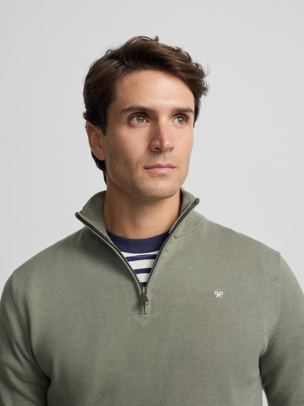 Jersey liso media cremallera verde gris