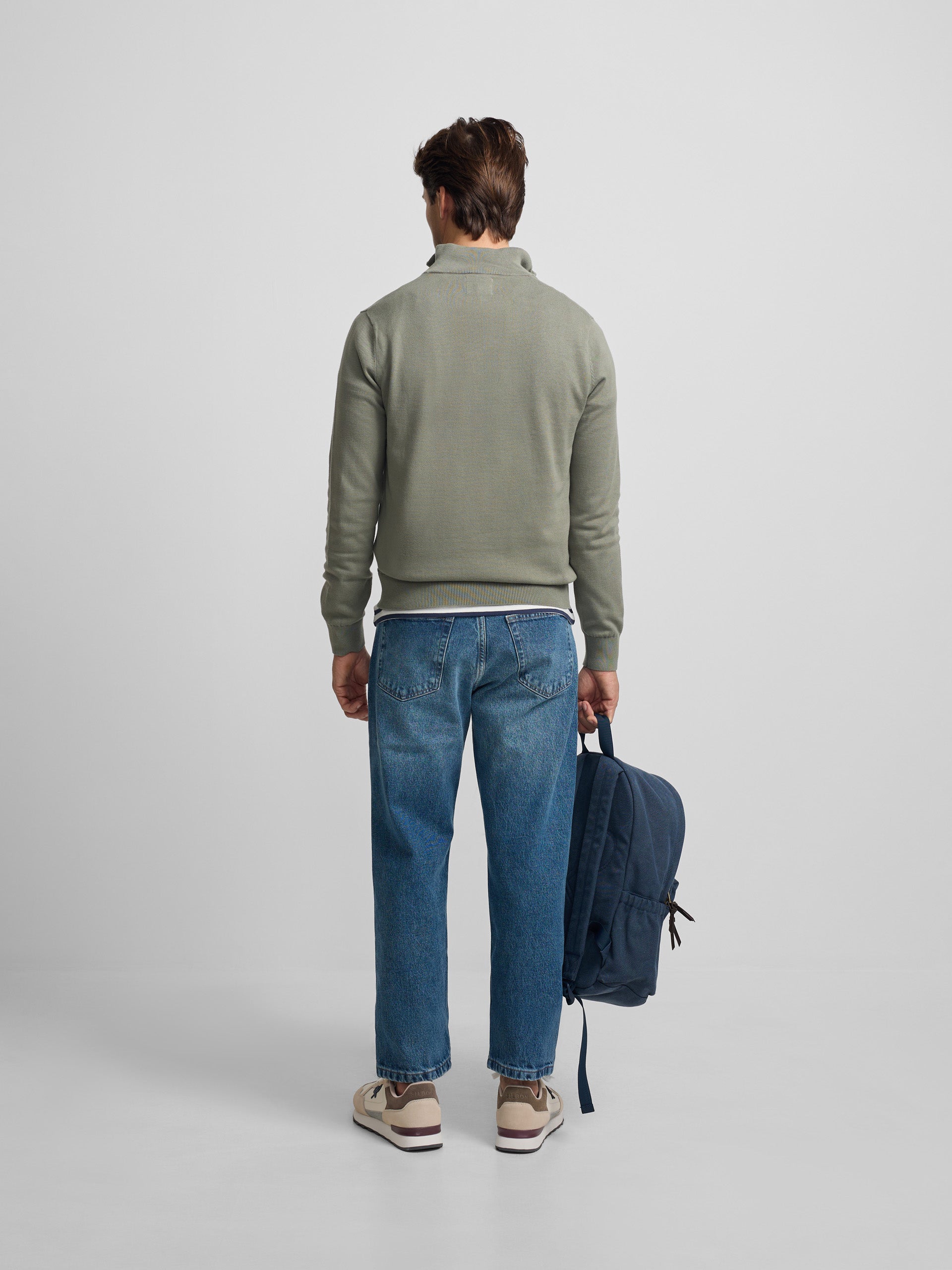 Jersey liso media cremallera verde gris