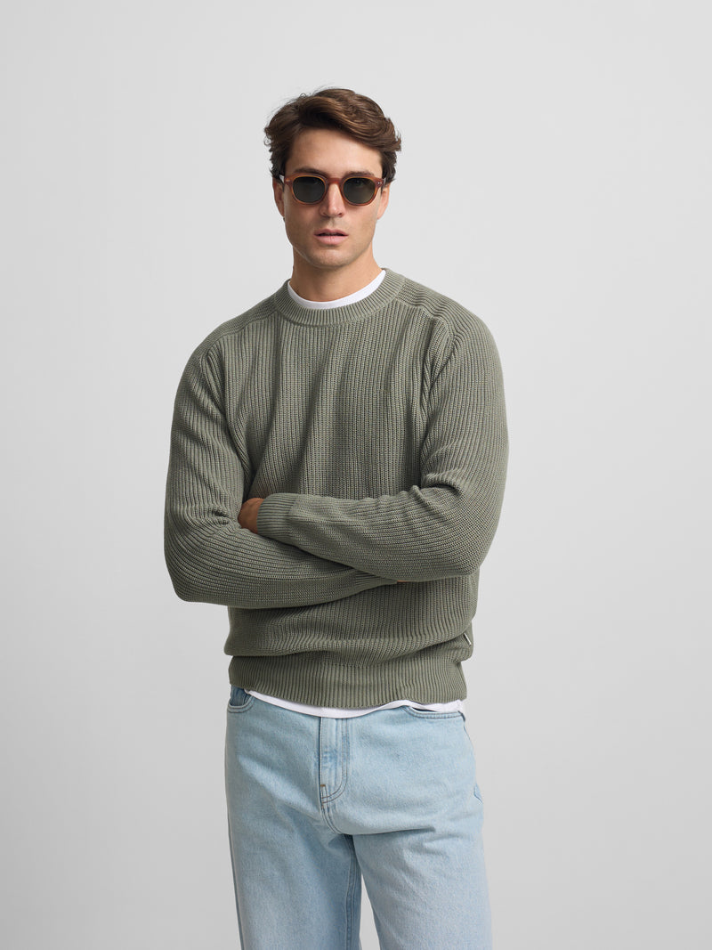Pull à structure vert gris