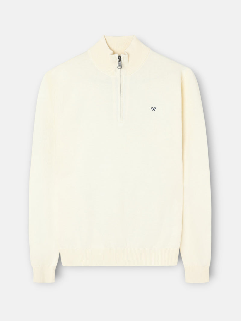 Camisola lisa com fecho de meio comprimento creme