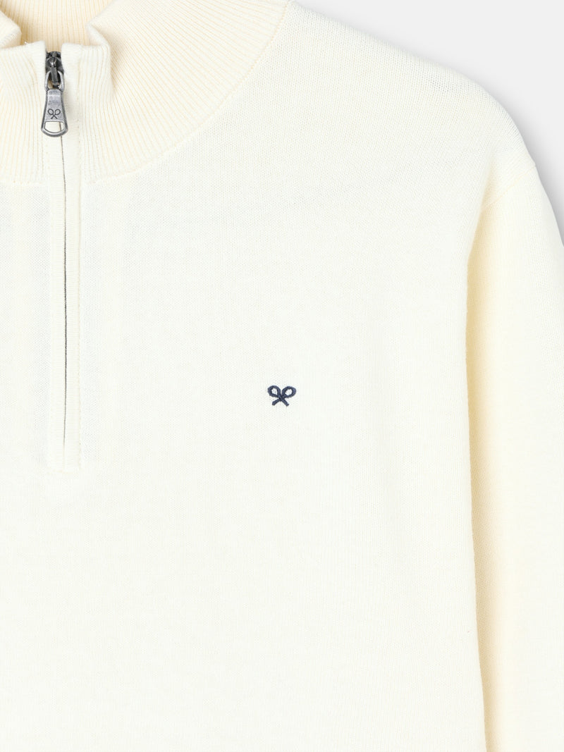 Camisola lisa com fecho de meio comprimento creme