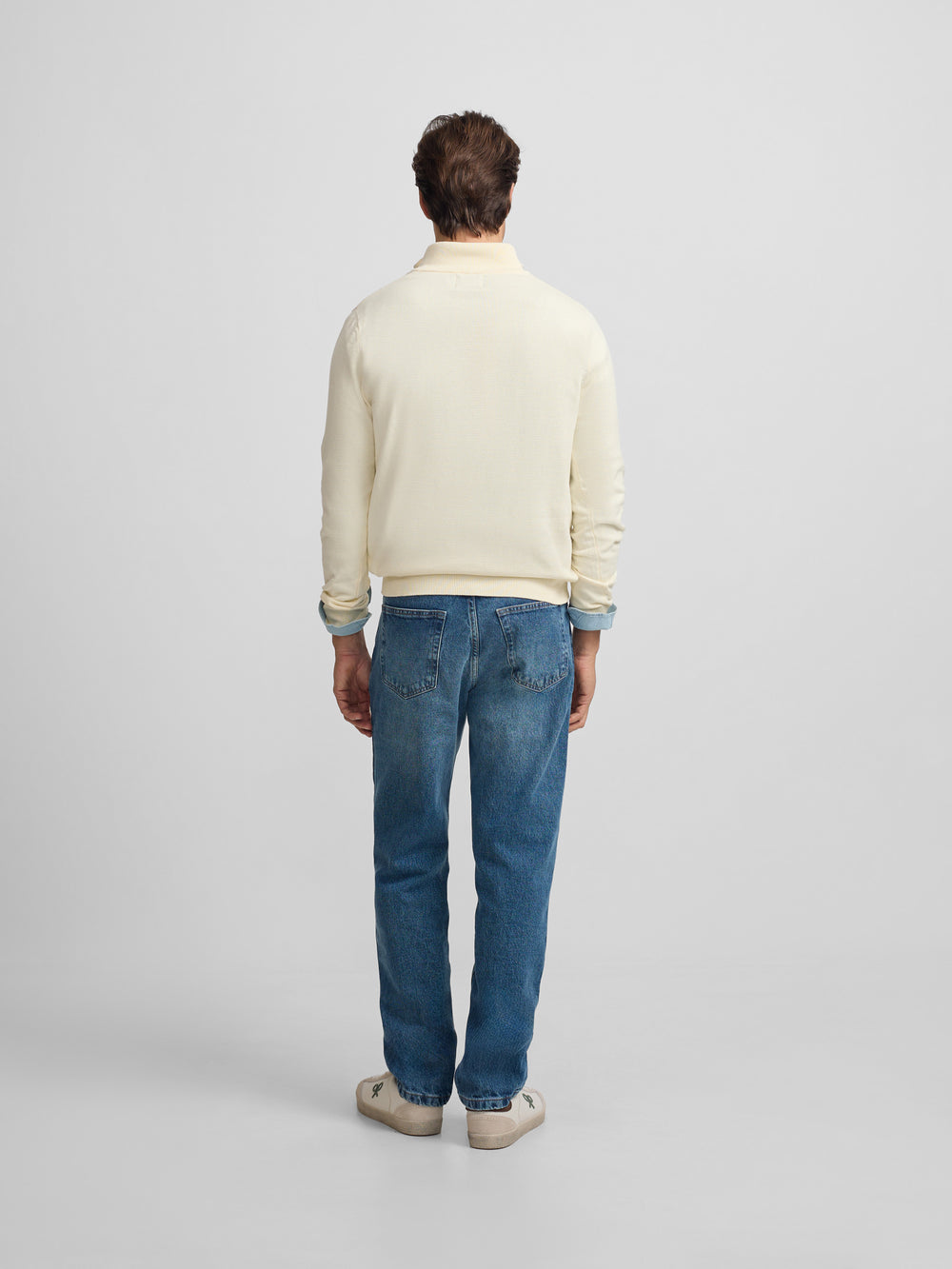 pull crème uni à demi-zip