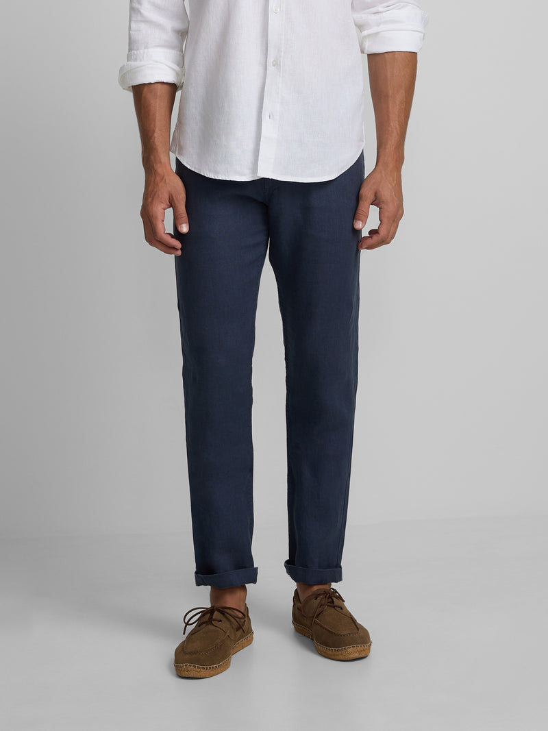 Pantalon sport cinq poches en lin bleu indigo