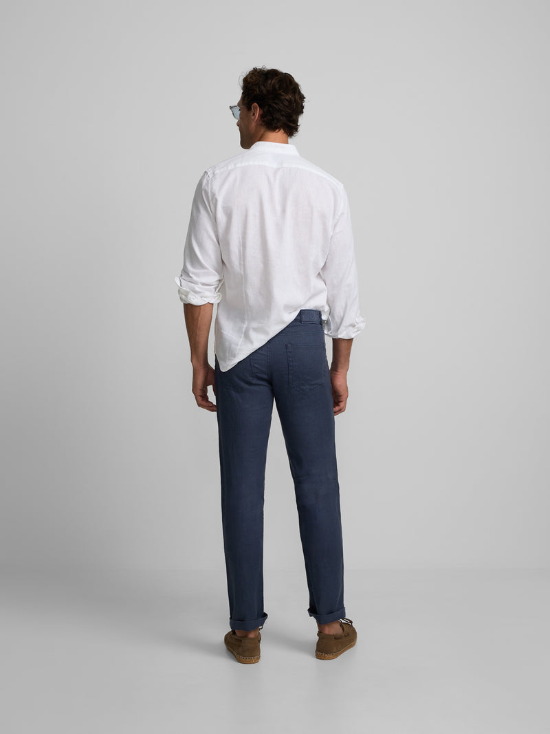 Pantalon sport cinq poches en lin bleu indigo