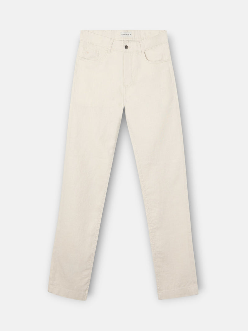 Pantalon sport cinco bolsillos lino piedra