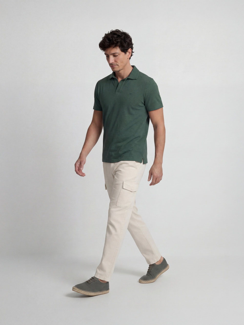 Green linen polo