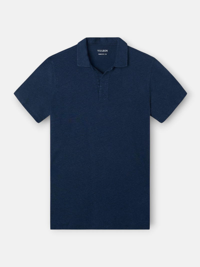 Polo de linho azul-marinho