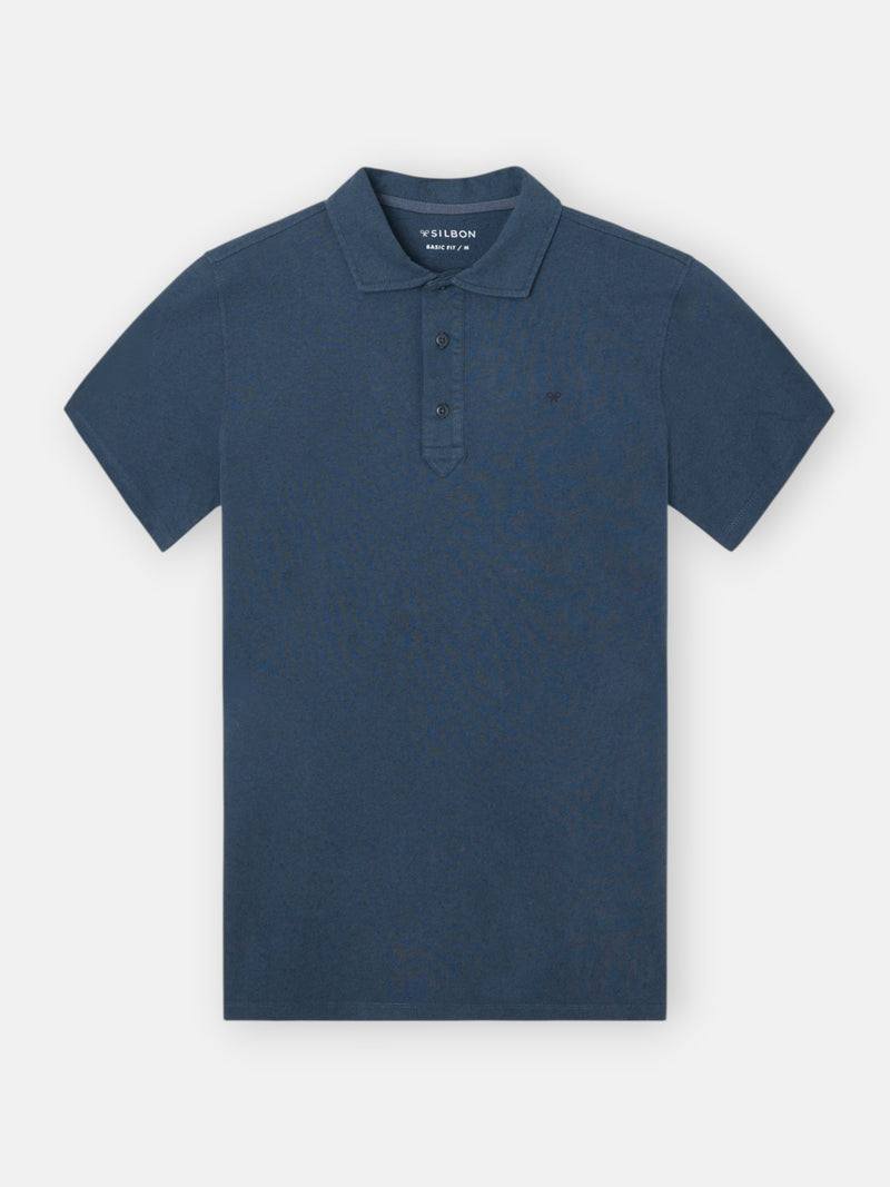 Polo de linho com carcela longa azul-marinho