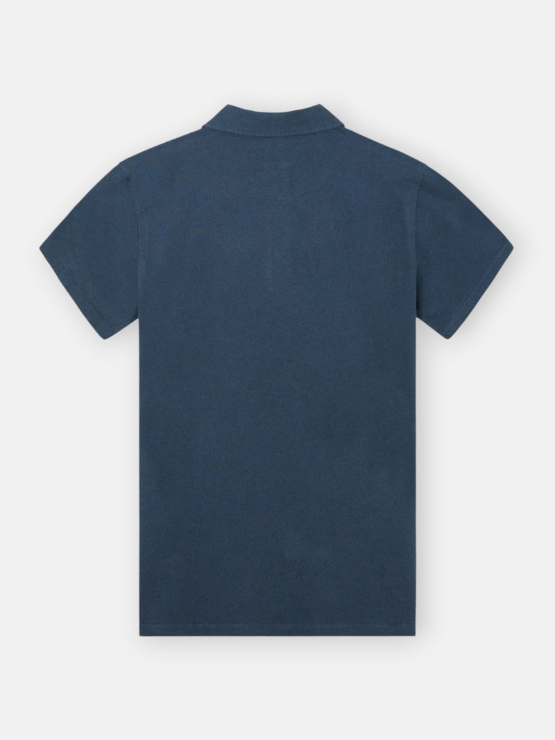 Polo de linho com carcela longa azul-marinho