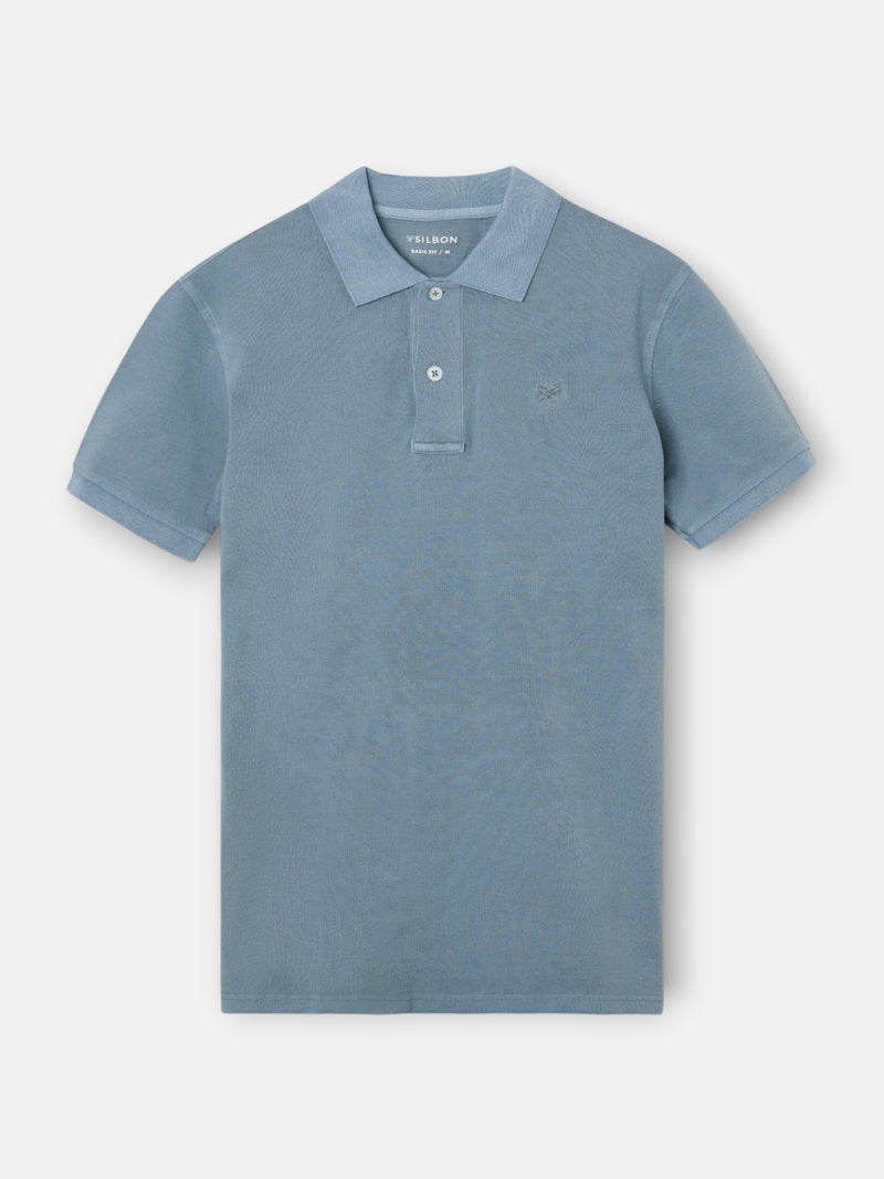 Polo clássico garment dye azul médio