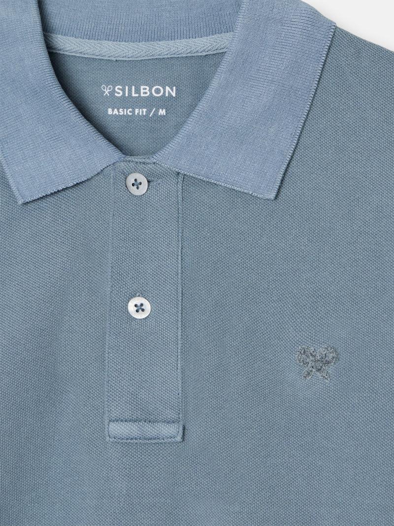 Polo clássico garment dye azul médio