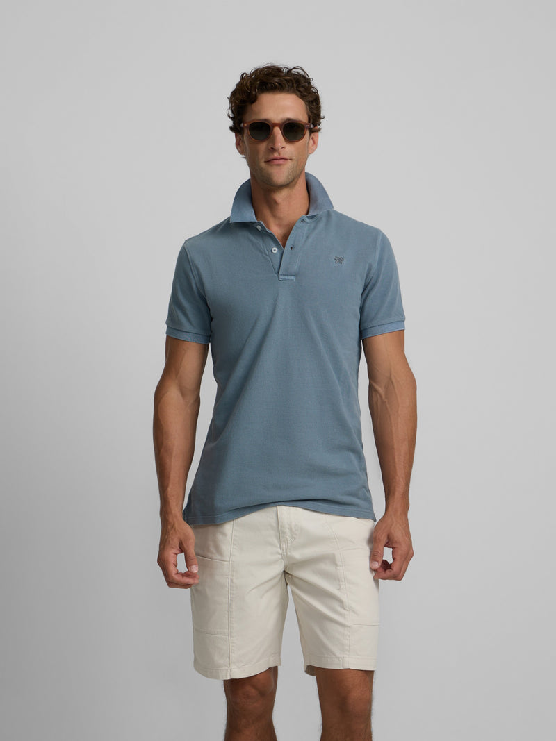 Polo clássico garment dye azul médio