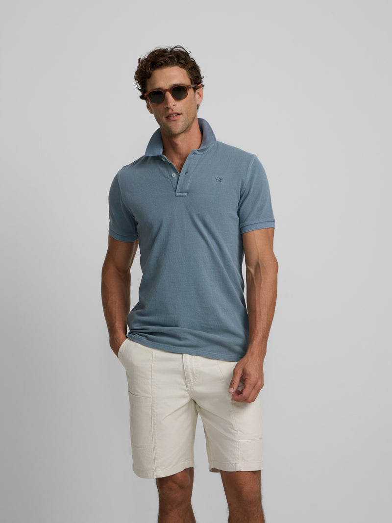 Polo clássico garment dye azul médio