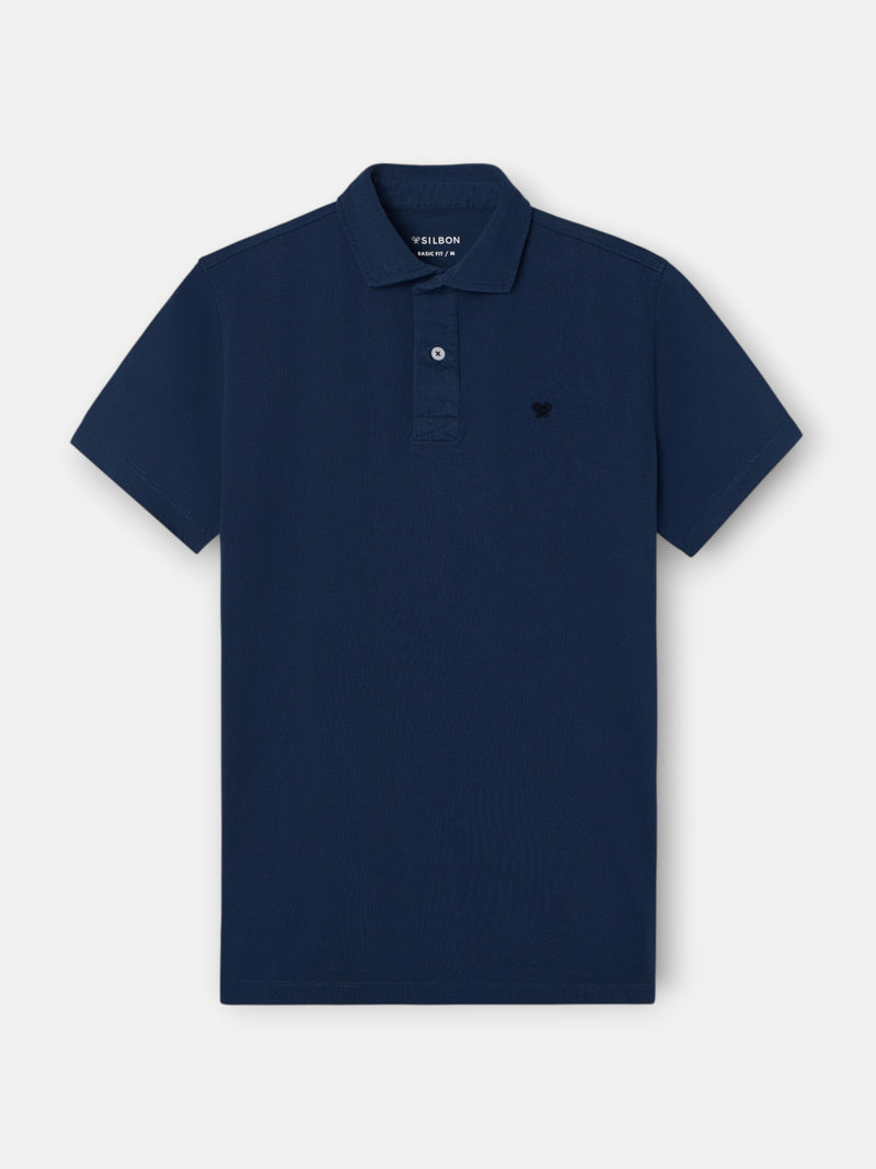 Polo à manches courtes logo en relief bleu marine