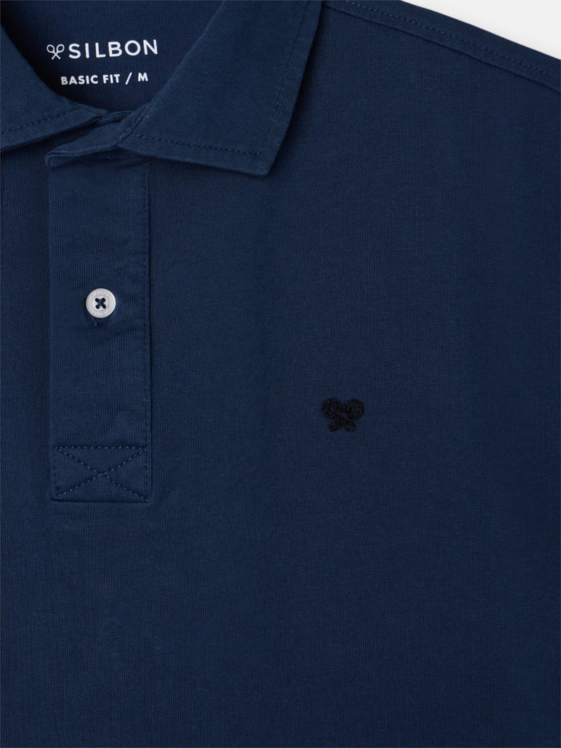 Polo à manches courtes logo en relief bleu marine
