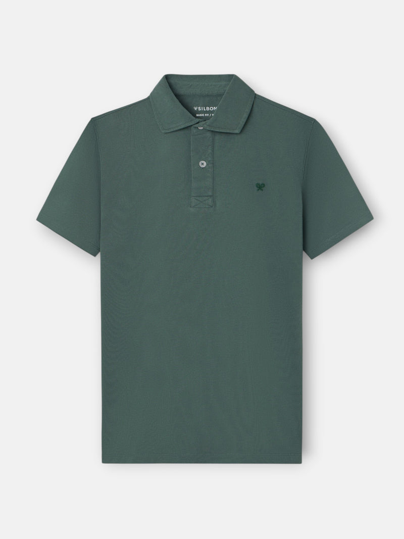 Short-sleeved polo with embossed green logo