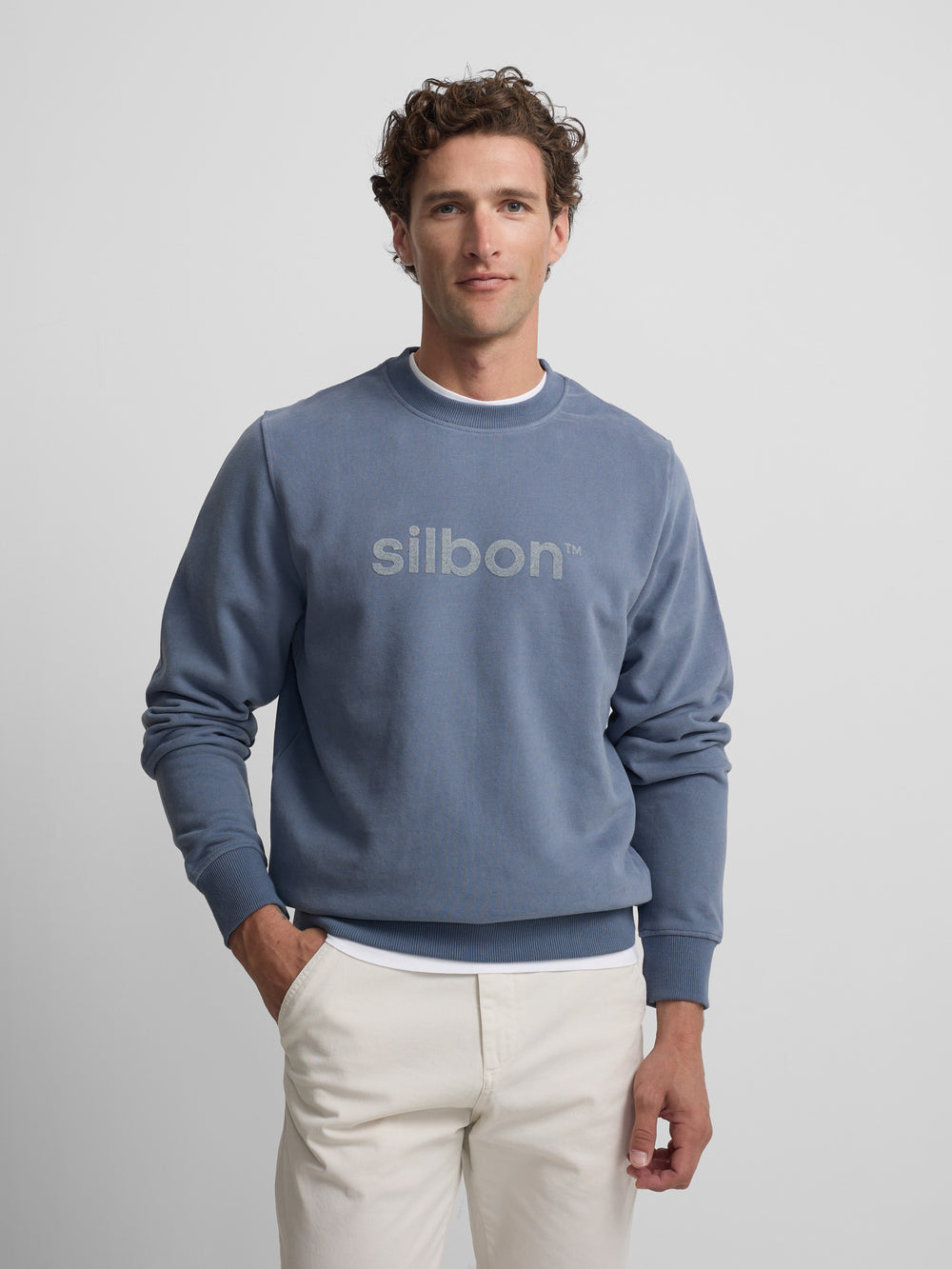 Silbon flock sweatshirt indigo blue