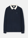 Sweatshirt básica azul-marinho com gola polo