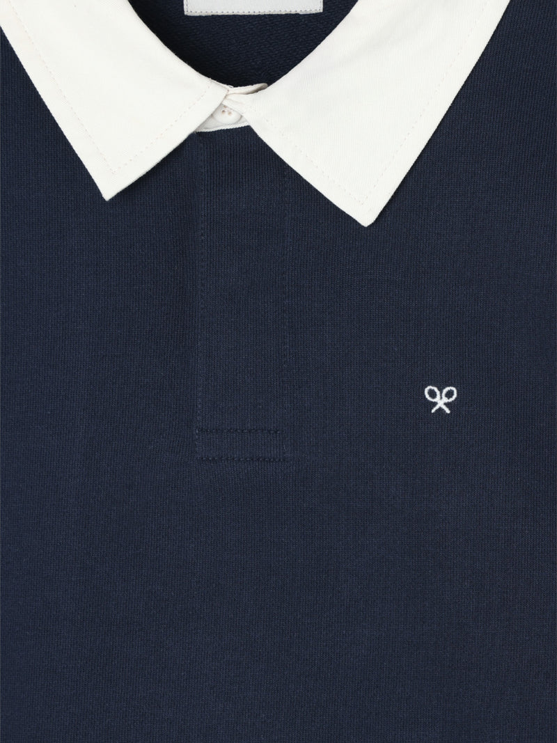 Sweat-shirt basique col polo bleu marine