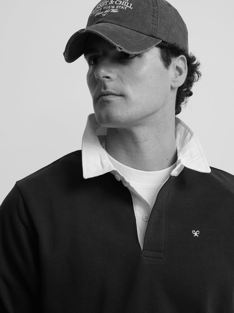Sweat-shirt basique col polo bleu marine